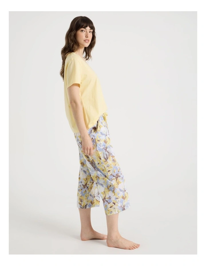 Cotton Knit V-Neck 3/4 Pyjama Set in Lemon Floral image 2