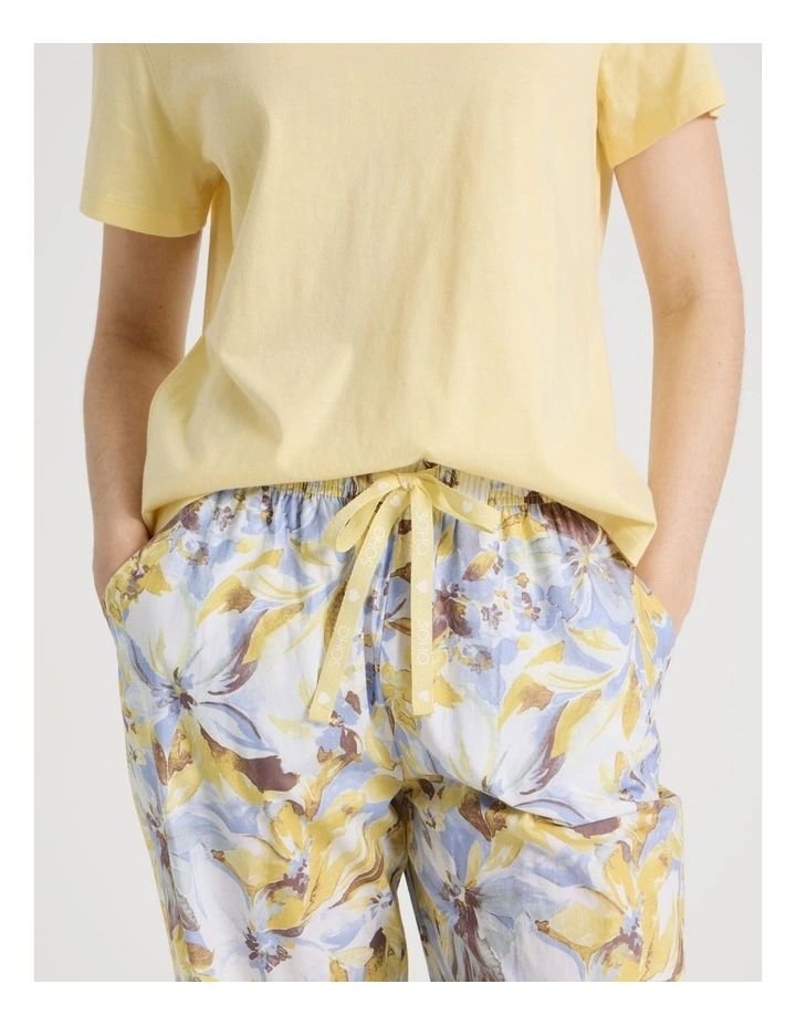 Cotton Knit V-Neck 3/4 Pyjama Set in Lemon Floral image 4