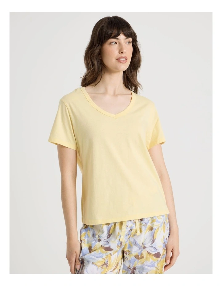 Cotton Knit V-Neck 3/4 Pyjama Set in Lemon Floral image 5