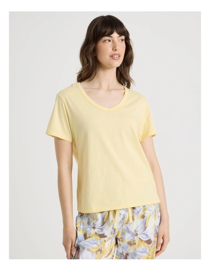 Cotton Knit V-Neck 3/4 Pyjama Set in Lemon Floral image 5