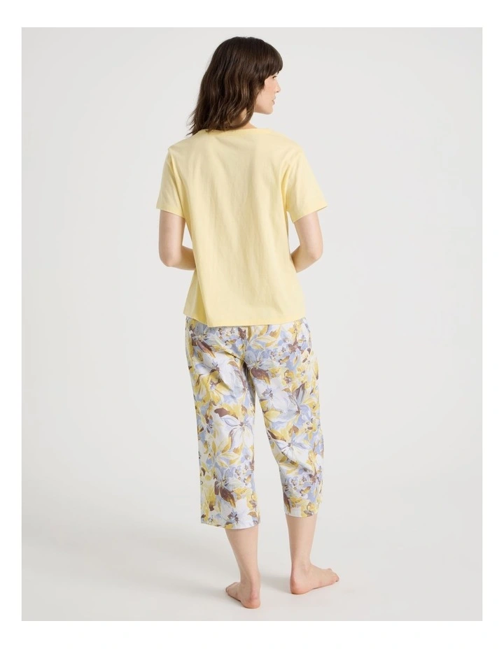 Cotton Knit V-Neck 3/4 Pyjama Set in Lemon Floral image 6