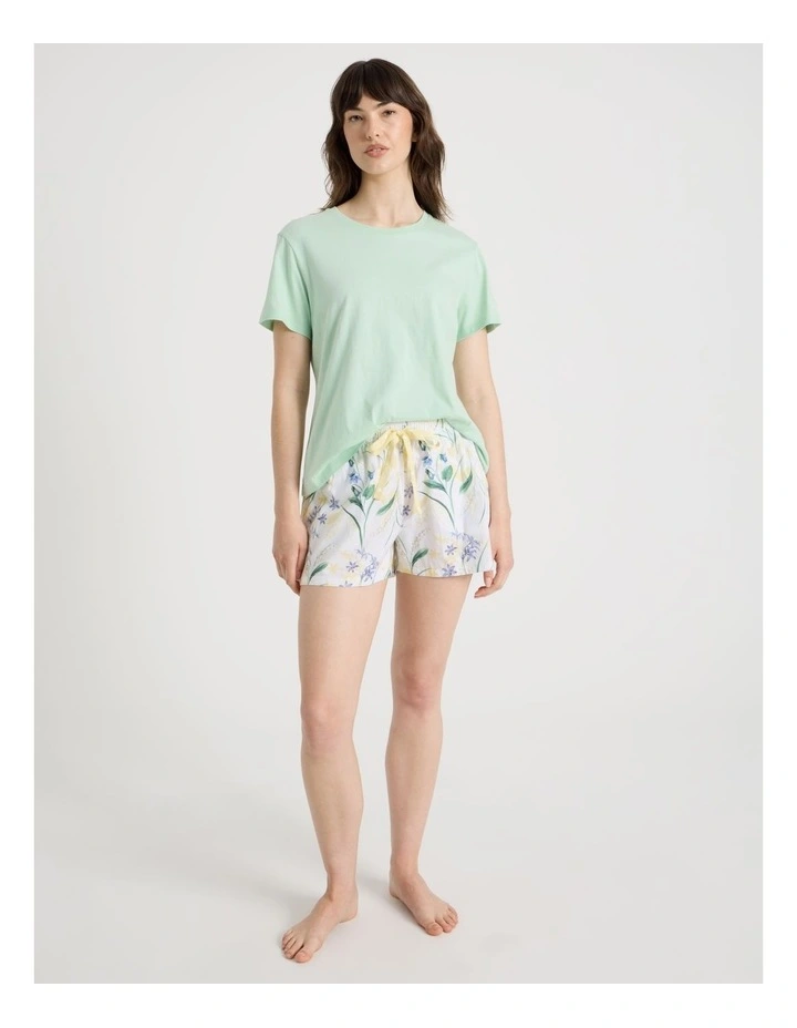 Cotton Knit Short Sleeve Pyjama Set in Green Bellflower image 2
