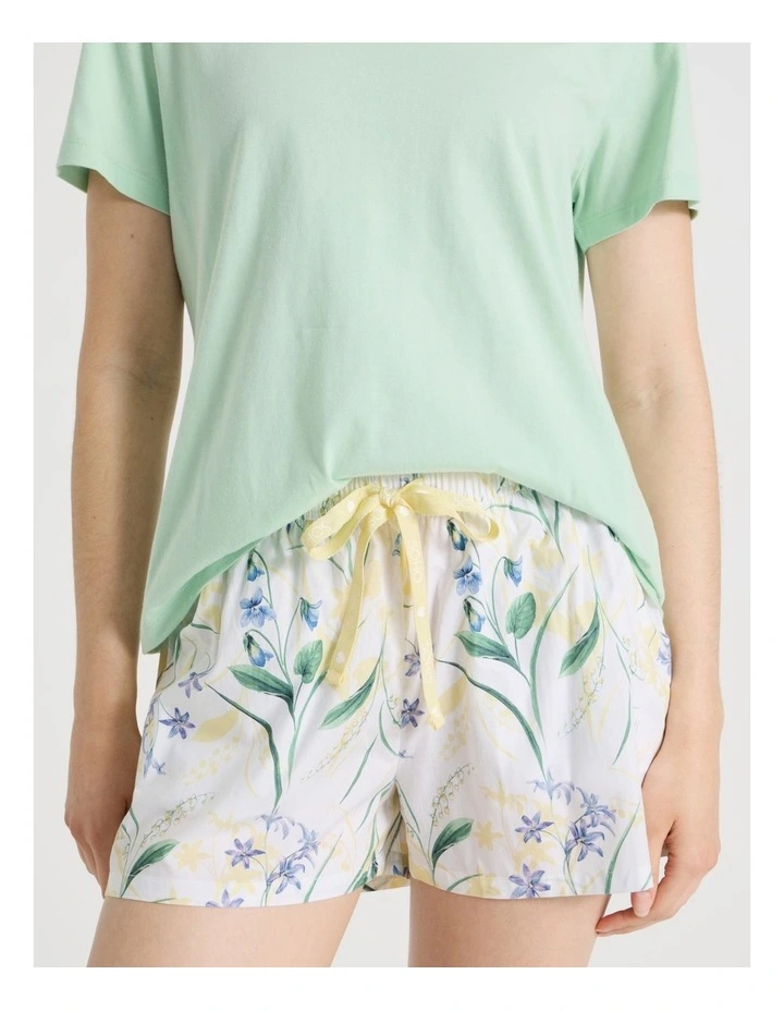 Cotton Knit Short Sleeve Pyjama Set in Green Bellflower image 3