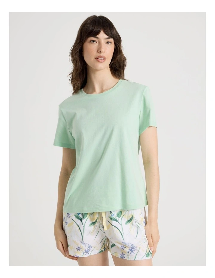 Cotton Knit Short Sleeve Pyjama Set in Green Bellflower image 4