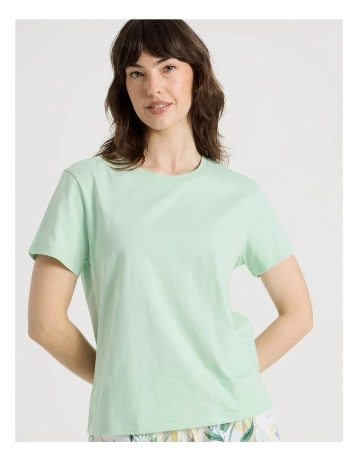 Cotton Knit Short Sleeve Pyjama Set in Green Bellflower image 5