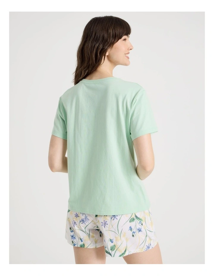 Cotton Knit Short Sleeve Pyjama Set in Green Bellflower image 6