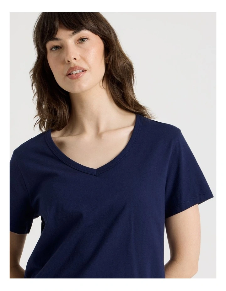 Cotton Knit V-Neck 3/4 Pyjama Set in Navy Border Floral image 2
