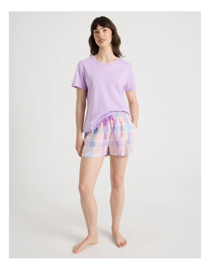 Cotton Knit V-Neck 3/4 Pyjama Set in Pink Pastel Check image 2