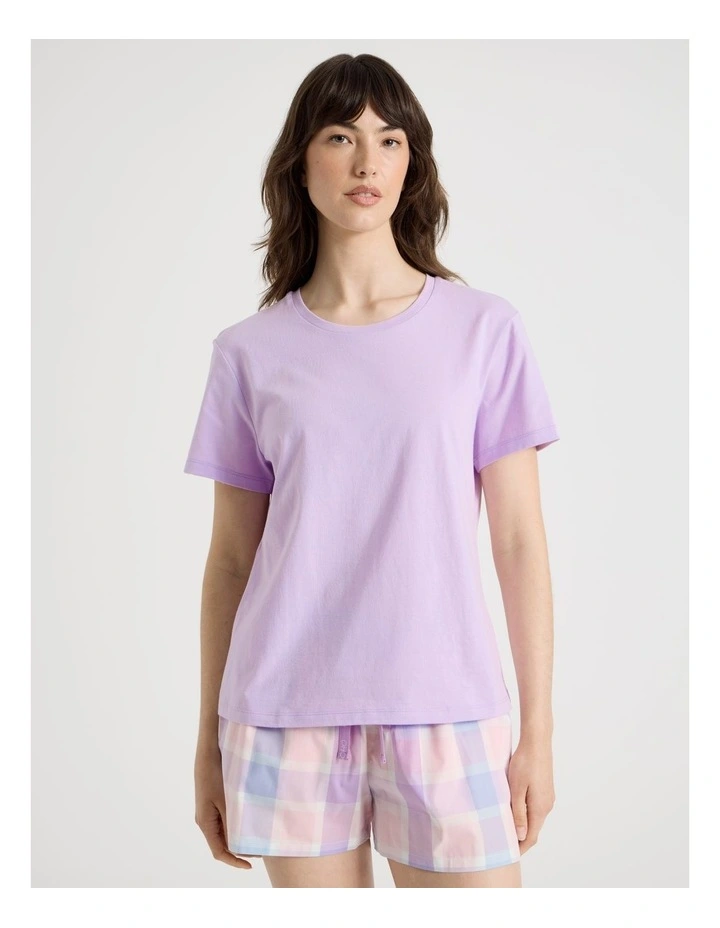 Cotton Knit V-Neck 3/4 Pyjama Set in Pink Pastel Check image 5