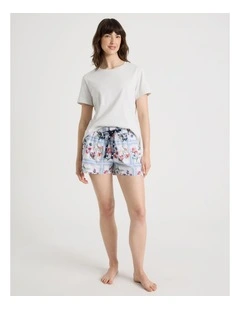 Cotton Knit Short Sleeve Pyjama Set in Grey Border Floral