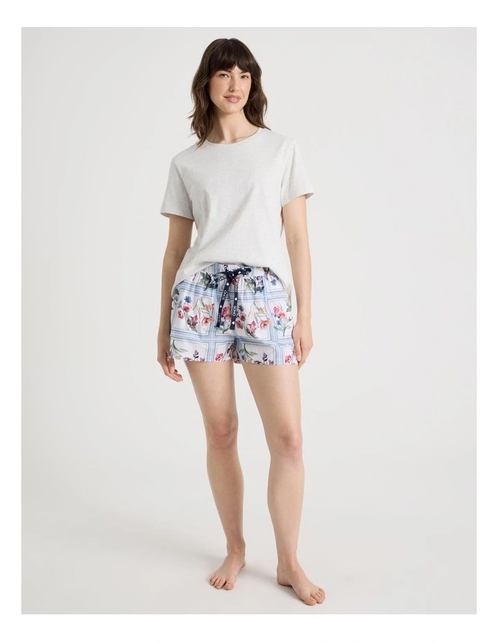 Cotton Knit Short Sleeve Pyjama Set in Grey Border Floral image 1