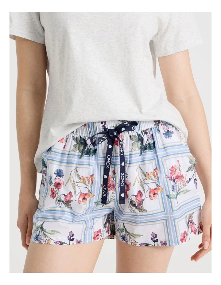 Cotton Knit Short Sleeve Pyjama Set in Grey Border Floral image 3