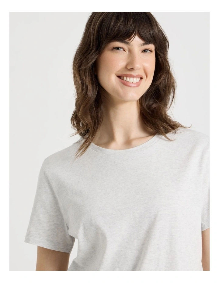 Cotton Knit Short Sleeve Pyjama Set in Grey Border Floral image 4
