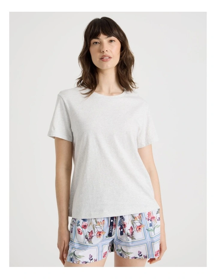 Cotton Knit Short Sleeve Pyjama Set in Grey Border Floral image 5