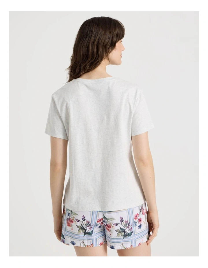 Cotton Knit Short Sleeve Pyjama Set in Grey Border Floral image 6
