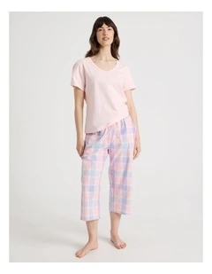 Cotton Knit Short Sleeve Pyjama Set in Pastel Check
