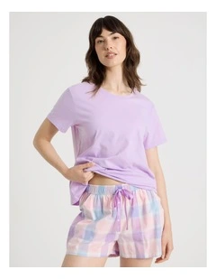 Cotton Knit Short Sleeve Pyjama Set in Pastel Check
