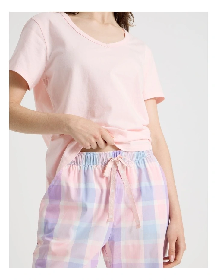Cotton Knit Short Sleeve Pyjama Set in Pastel Check image 3