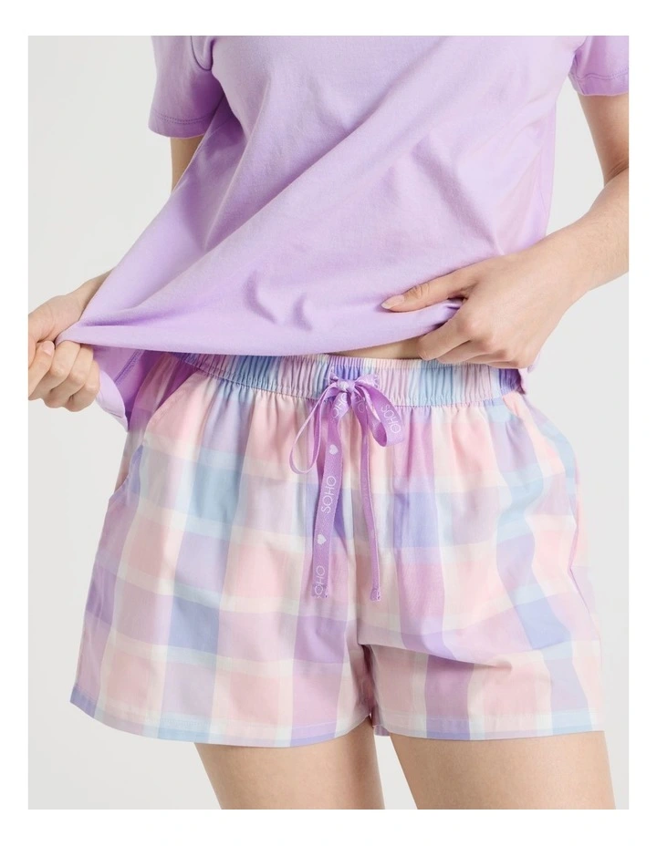 Cotton Knit Short Sleeve Pyjama Set in Pastel Check image 3