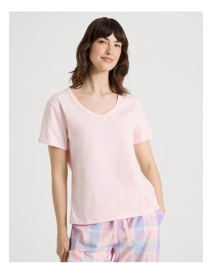 Cotton Knit Short Sleeve Pyjama Set in Pastel Check image 4