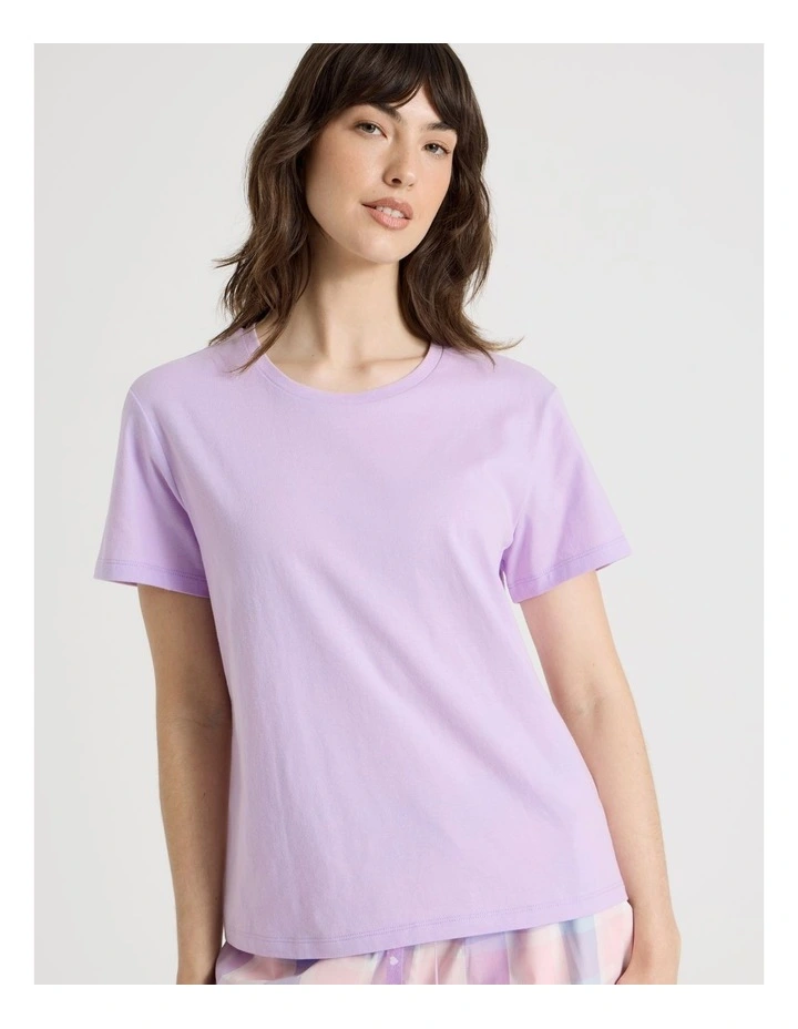 Cotton Knit Short Sleeve Pyjama Set in Pastel Check image 4