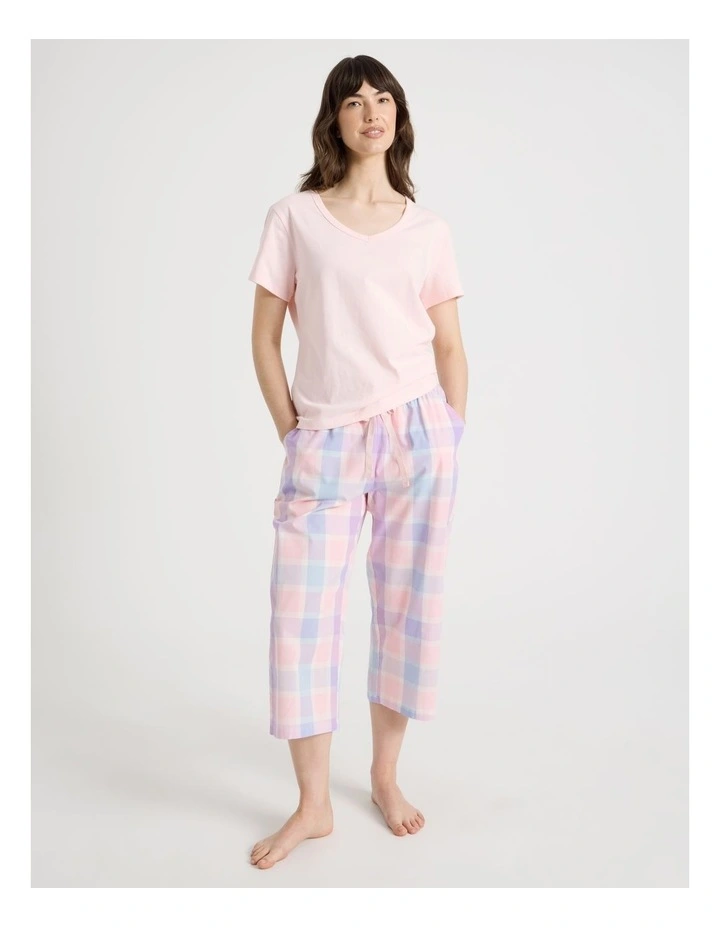 Cotton Knit Short Sleeve Pyjama Set in Pastel Check image 5