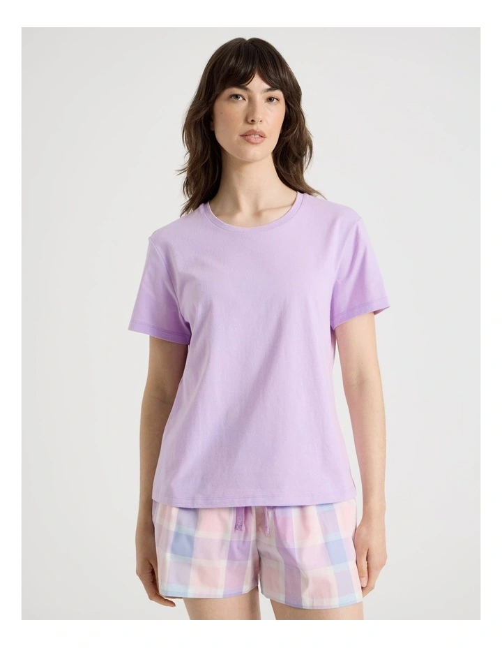 Cotton Knit Short Sleeve Pyjama Set in Pastel Check image 5