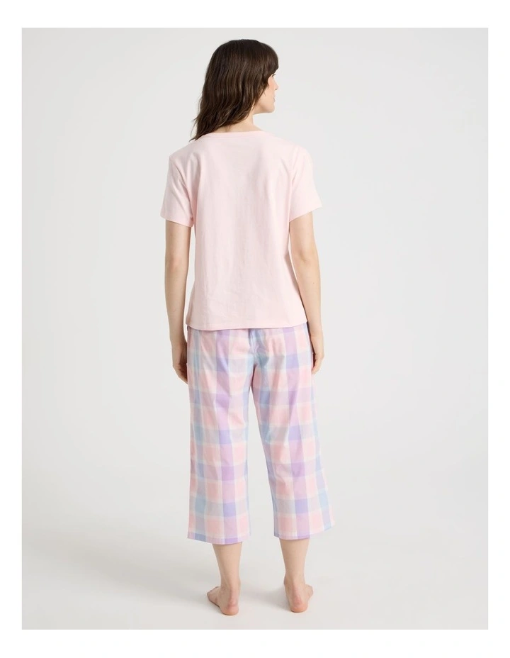 Cotton Knit Short Sleeve Pyjama Set in Pastel Check image 6