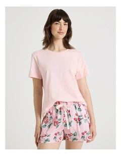 Cotton Knit Short Sleeve Pyjama Set in Strawberries