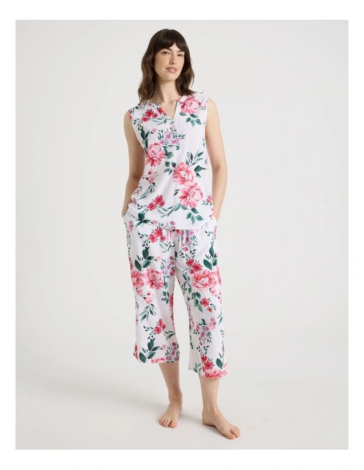 Woven Viscose Short Sleeve Long Pant Pyjama Set in Painted Floral image 1