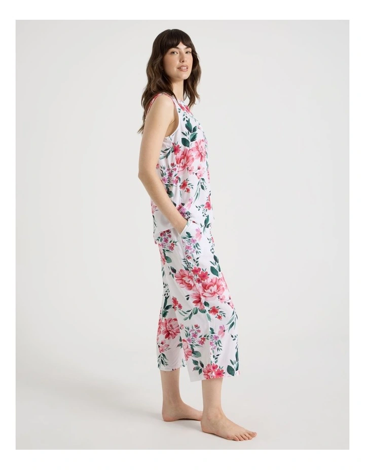 Woven Viscose Short Sleeve Long Pant Pyjama Set in Painted Floral image 3