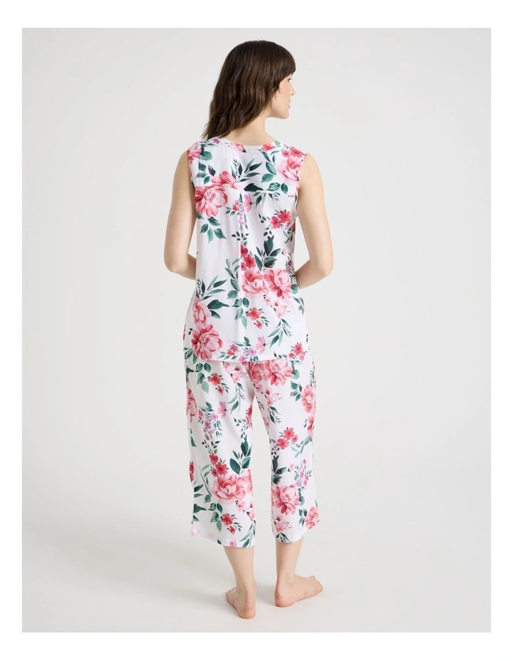 Woven Viscose Short Sleeve Long Pant Pyjama Set in Painted Floral image 5