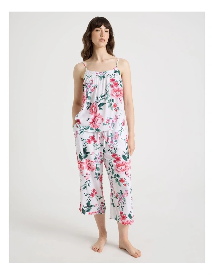 Woven Viscose Cami 3/4 PJ Set in Painted Floral image 1