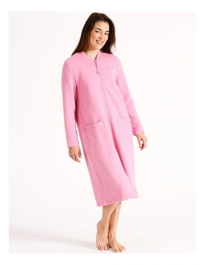 Mid-Length Quilted Jacquard Zip Robe in Rose image 3