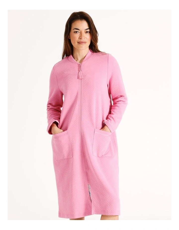 Mid-Length Quilted Jacquard Zip Robe in Rose image 4