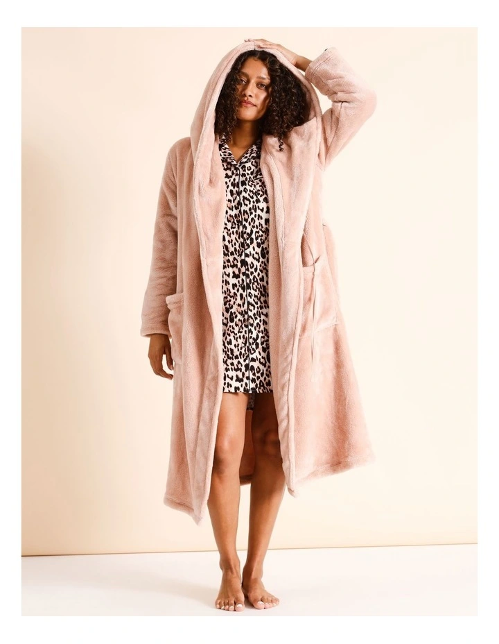 Fleece Hooded Robe in Rose Dust image 1