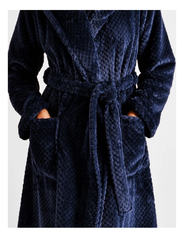Fleece Hooded Robe in Navy image 5
