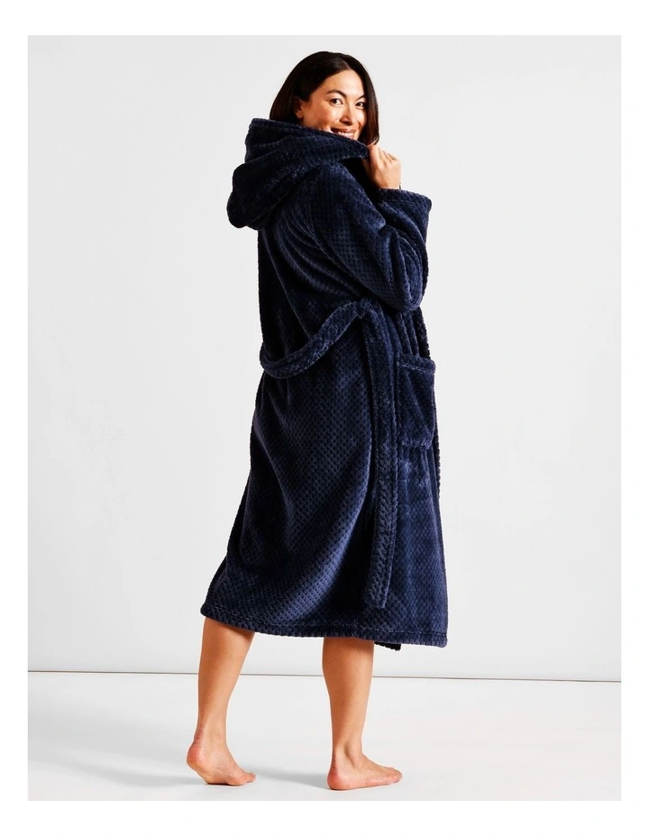 Fleece Hooded Robe in Navy image 6