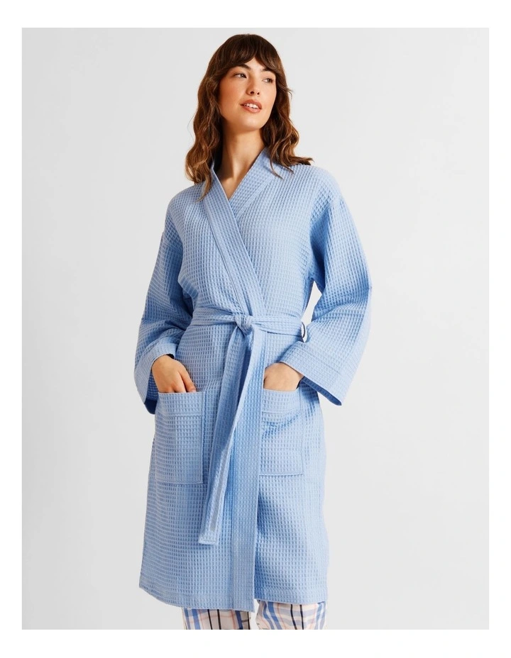 Oversized Waffle Robe in Light Blue image 2