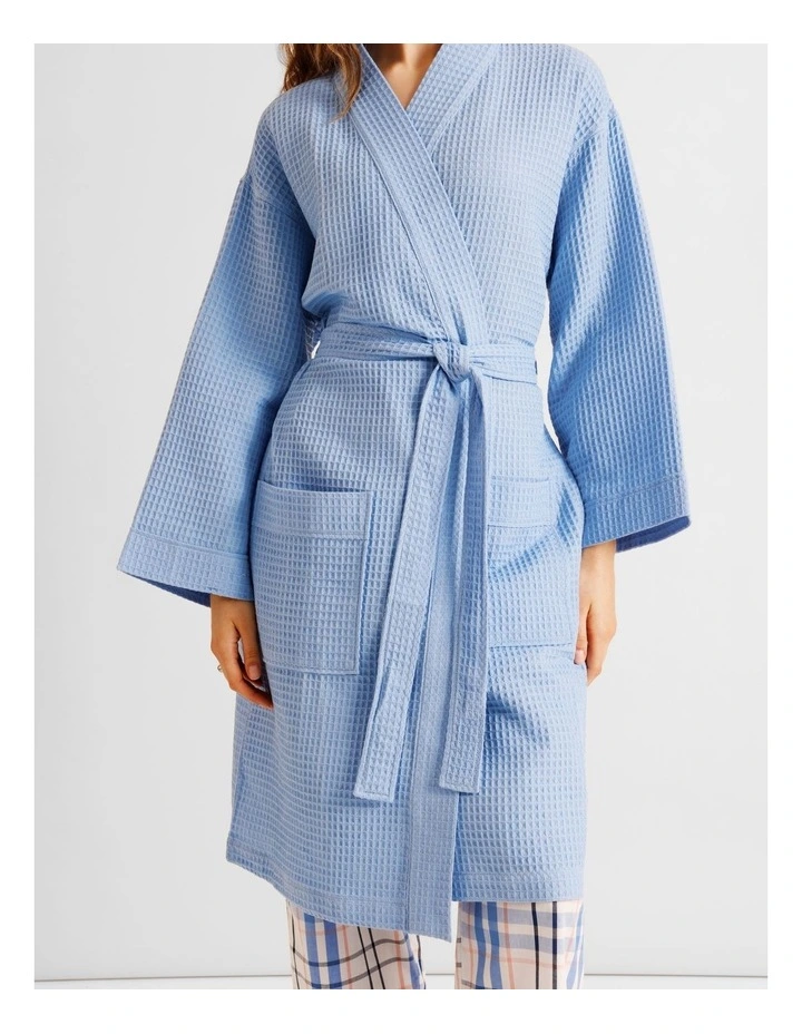 Oversized Waffle Robe in Light Blue image 3