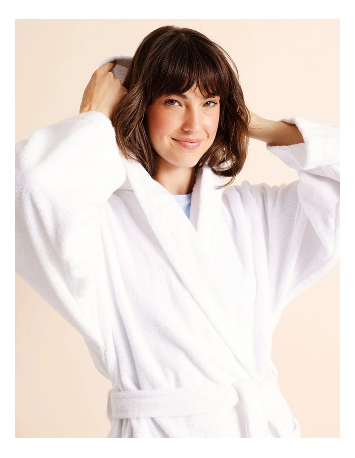 Terry Hooded Robe in White image 2