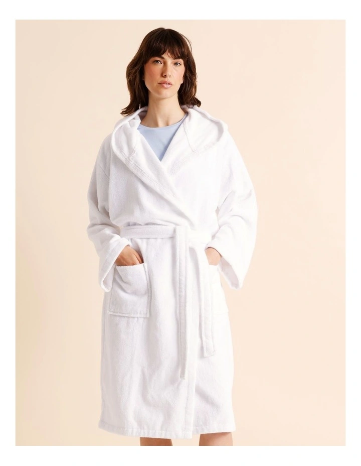 Terry Hooded Robe in White image 3