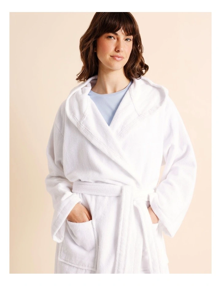 Terry Hooded Robe in White image 7