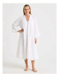 Seersucker Long Robe in White