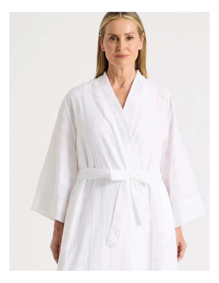 Seersucker Long Robe in White image 2