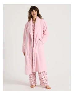 Fleece Long Robe in Light Pink