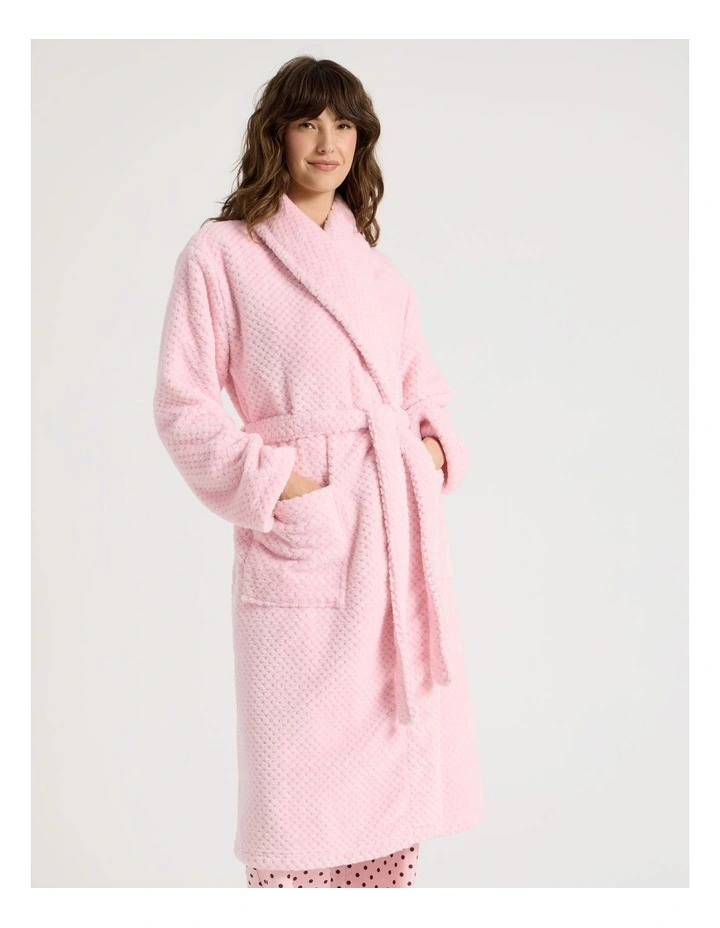 Fleece Long Robe in Light Pink image 2