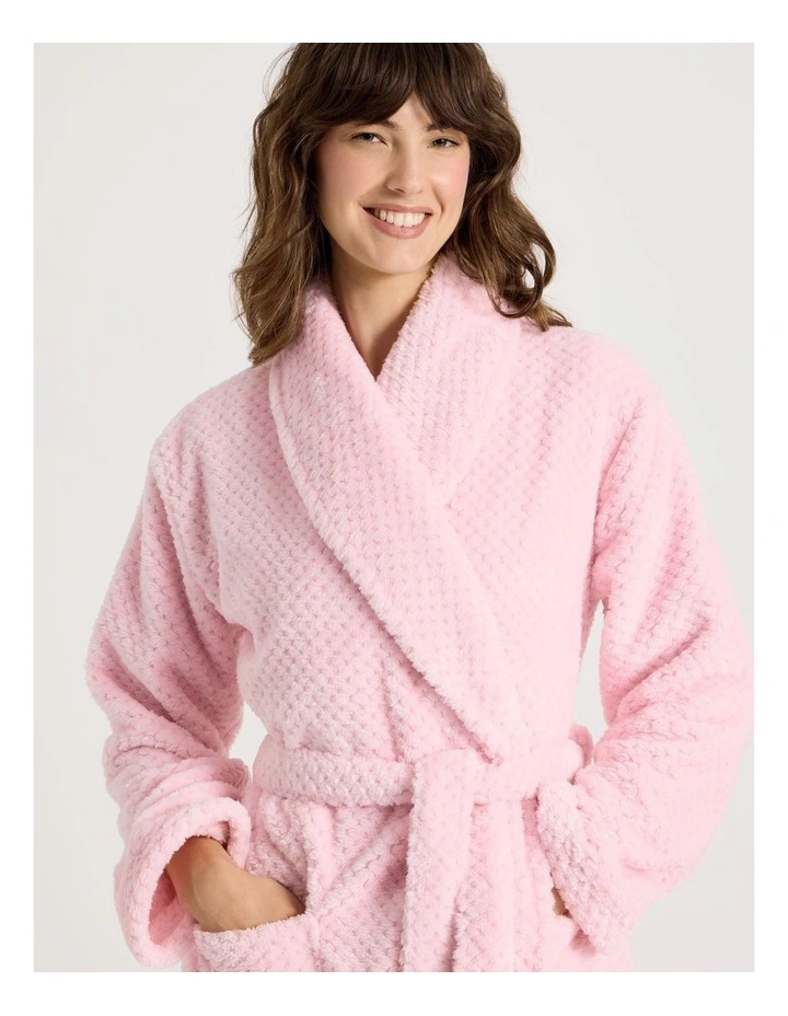 Fleece Long Robe in Light Pink image 3