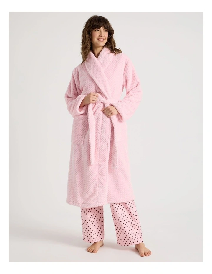 Fleece Long Robe in Light Pink image 4