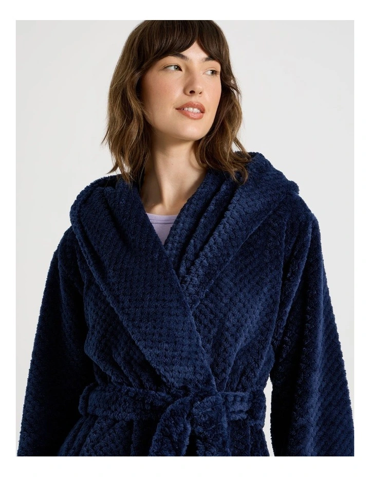 Hooded Fleece Robe in Navy image 5